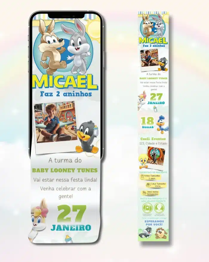 Convite Infinito Baby Looney Tunes