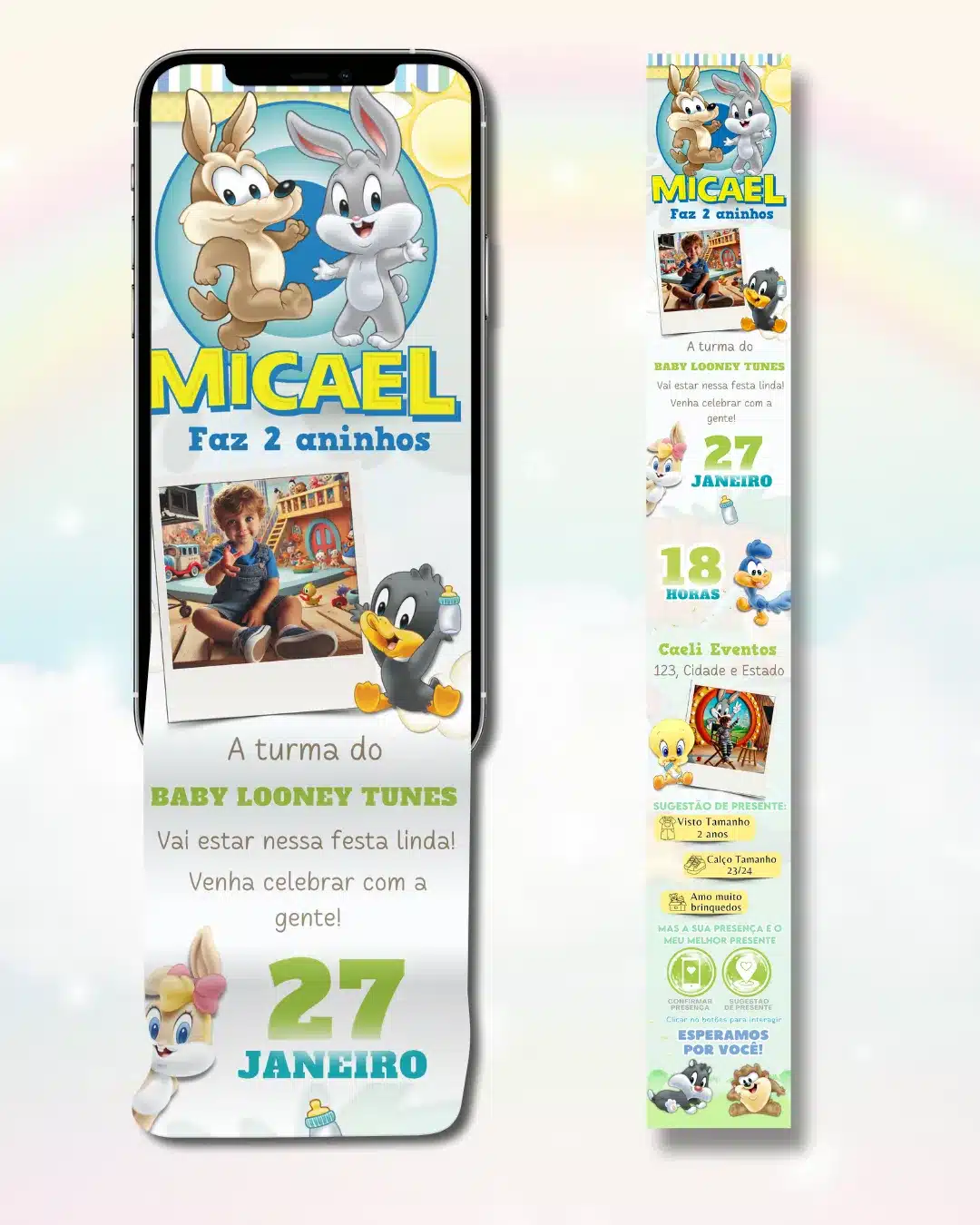 Convite Infinito Baby Looney Tunes