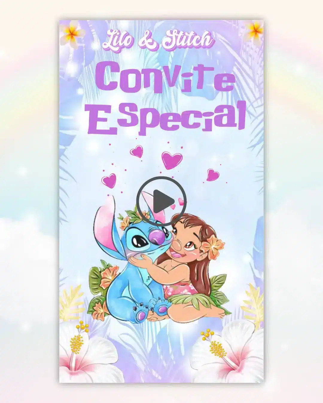 Convite Lilo e Stitch Aquarela Animado