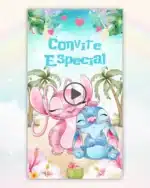 Convite Stitch e Angel Aquarela Animado