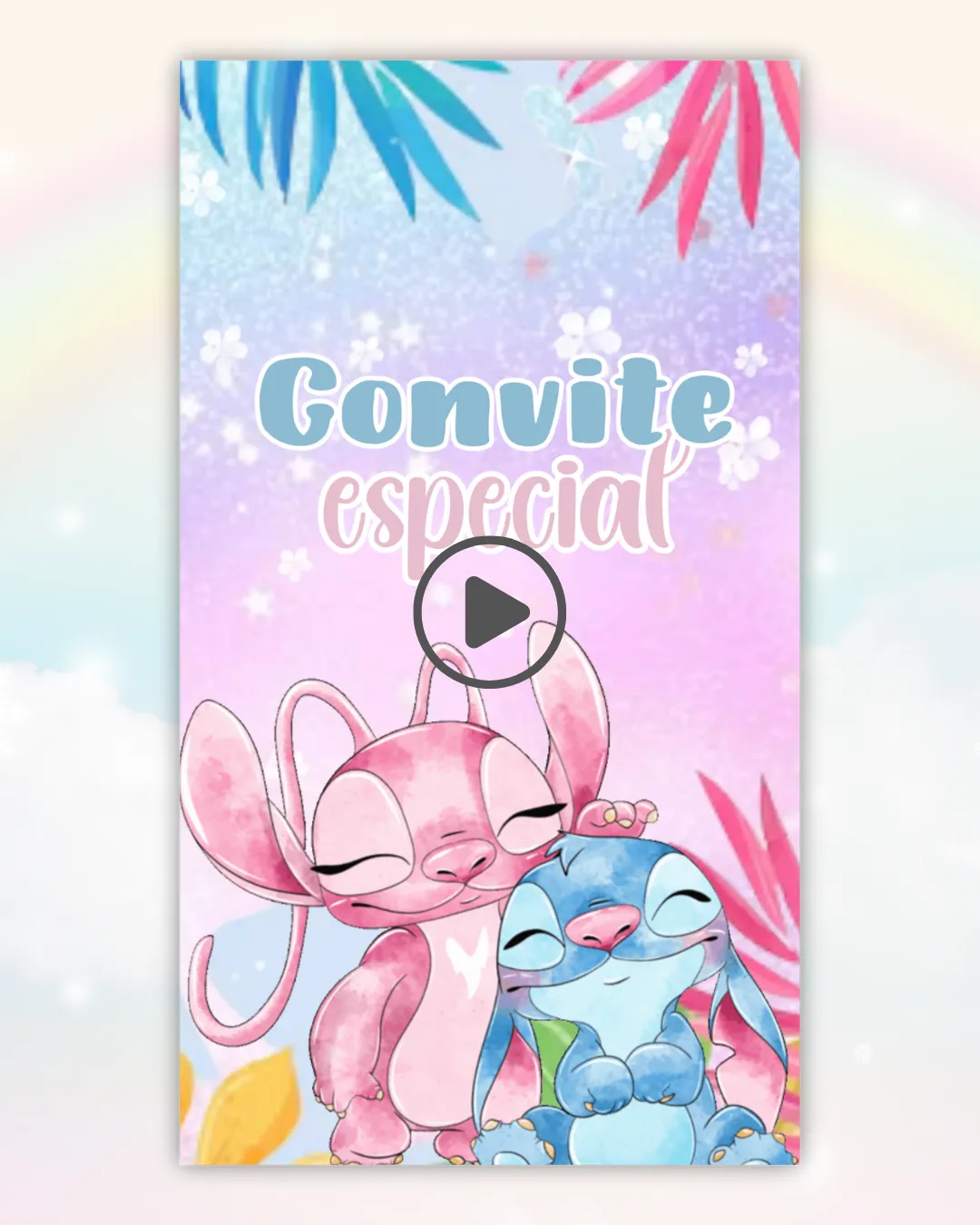 Convite Stitch e Angel Aquarela Animado 2