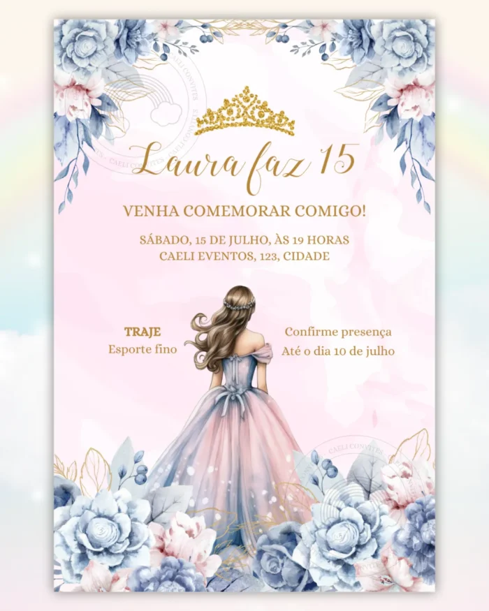Convite Digital 15 anos Azul e Rosa 1
