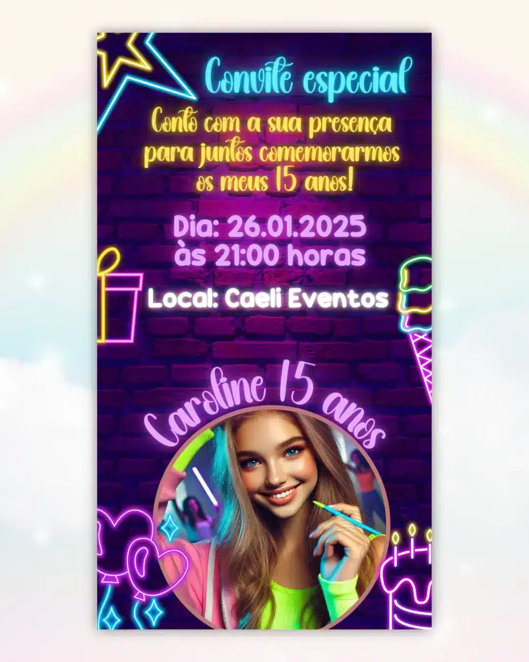Convite Digital 15 anos Néon