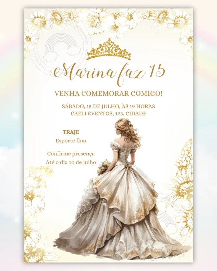 Convite Digital 15 anos Dourado 2