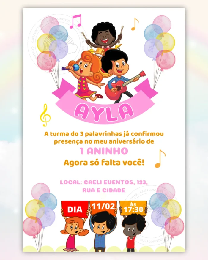 Convite Digital 3 Palavrinhas 1