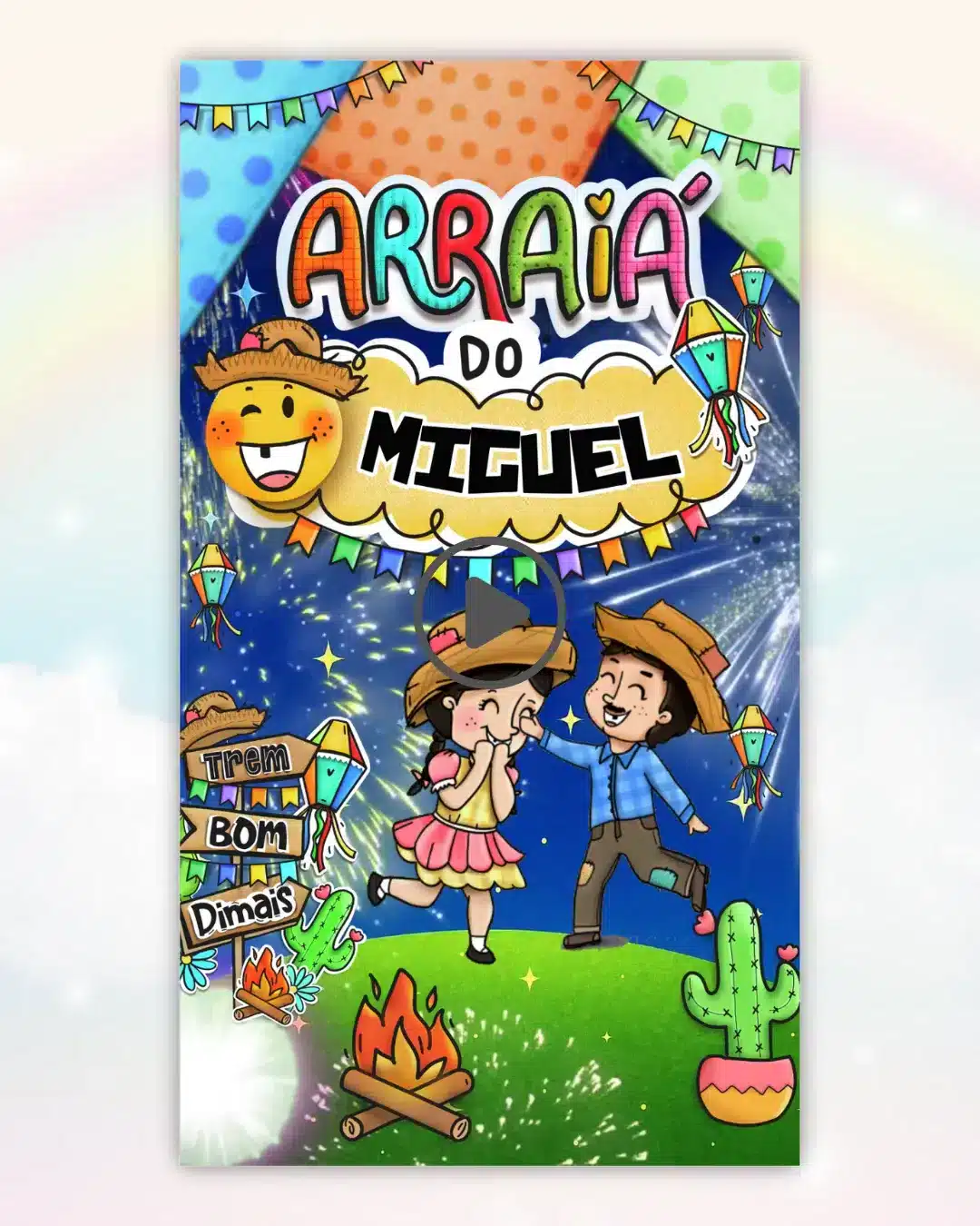 Convite Animado Arraiá Festa Junina Azul