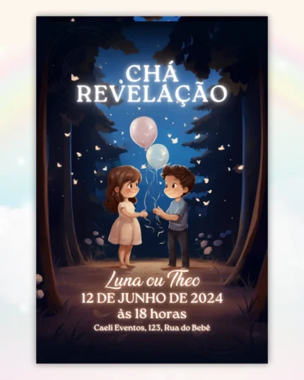 Convite Chá Revelação Azul e Rosa 13