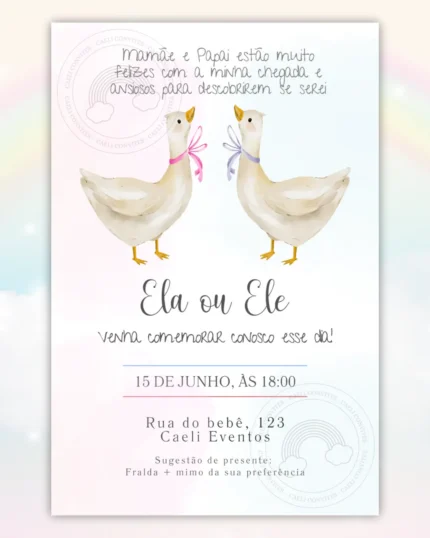 Convite Chá Revelação Azul e Rosa 14
