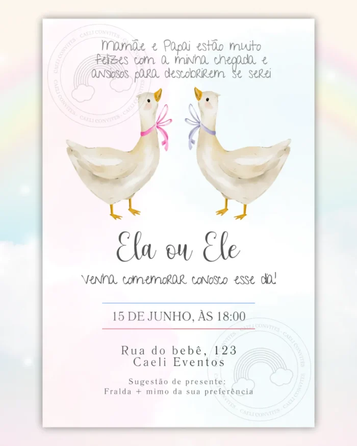 Convite Chá Revelação Azul e Rosa 14