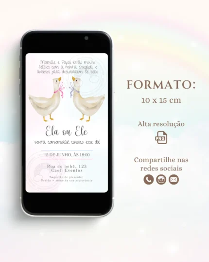 Convite Chá Revelação Azul e Rosa 14
