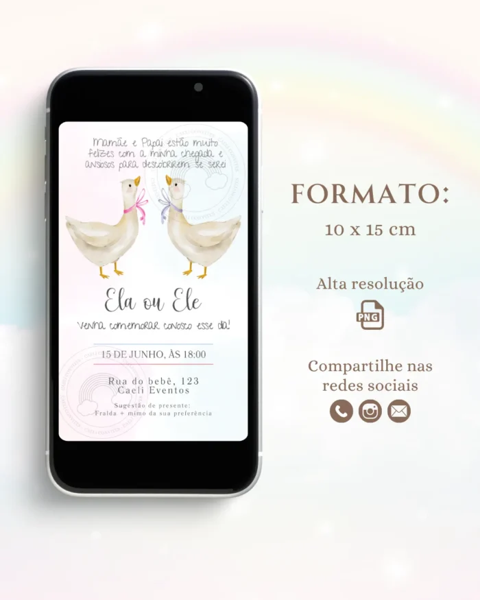 Convite Chá Revelação Azul e Rosa 14