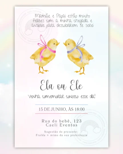 Convite Chá Revelação Azul e Rosa 15