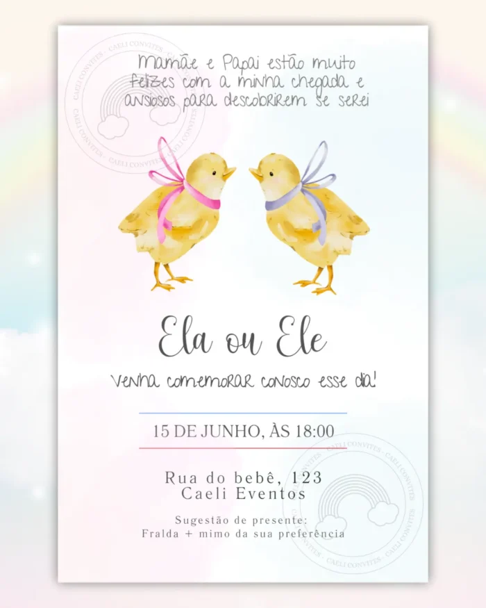 Convite Chá Revelação Azul e Rosa 15