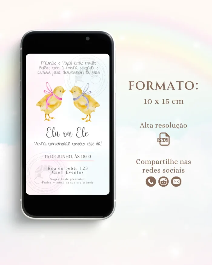 Convite Chá Revelação Azul e Rosa 15
