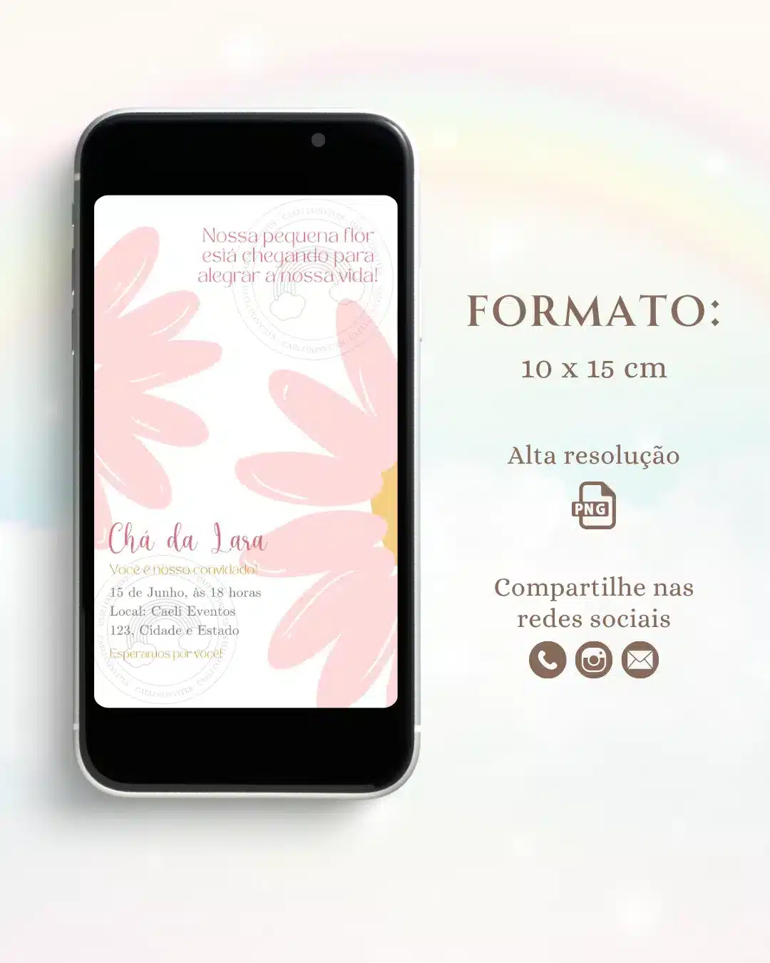 Convite Digital Chá de Bebê Lilás 3,Convite Chá de Bebê Margaridas Rosa