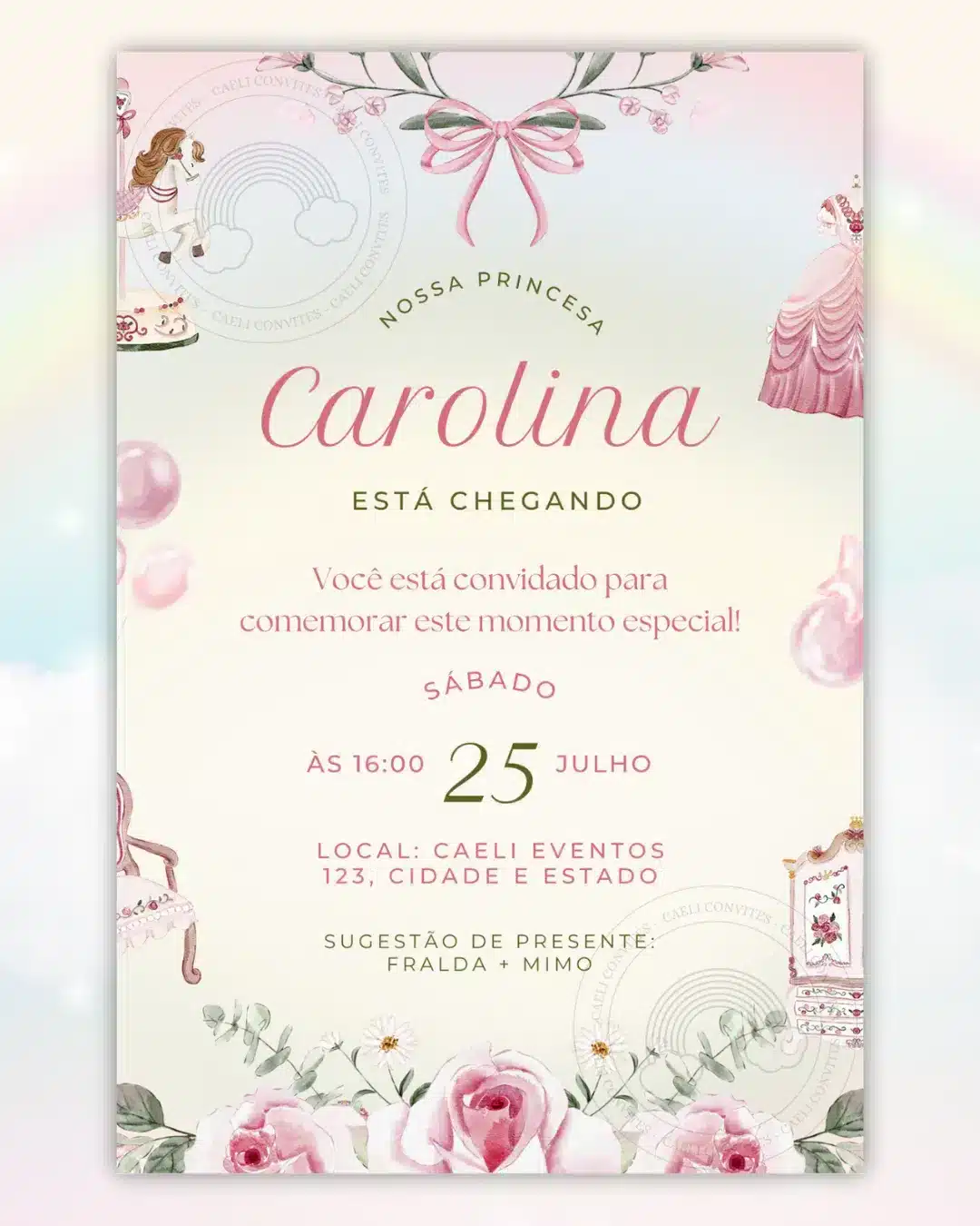 Convite Digital Chá de Bebê Lilás 3,Convite Chá de Bebê Princesa