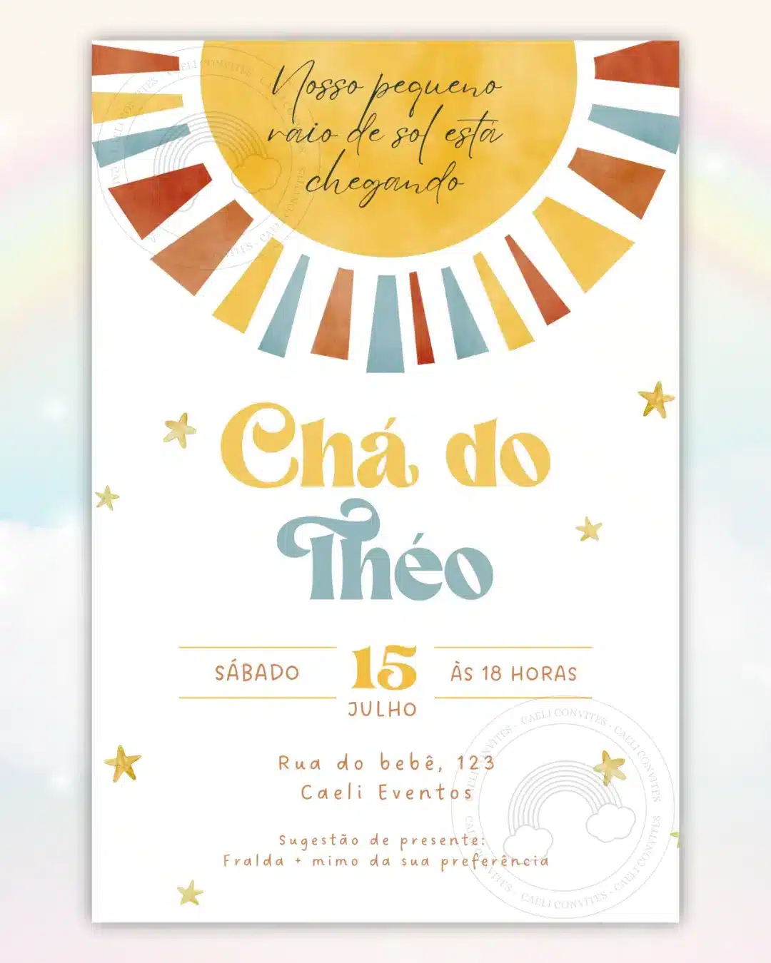 Convite Chá de Bebê Raio de Sol Retrô