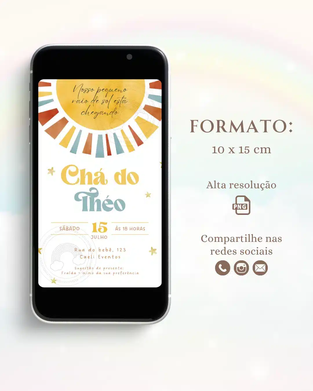 Convite Chá de Bebê Raio de Sol Retrô