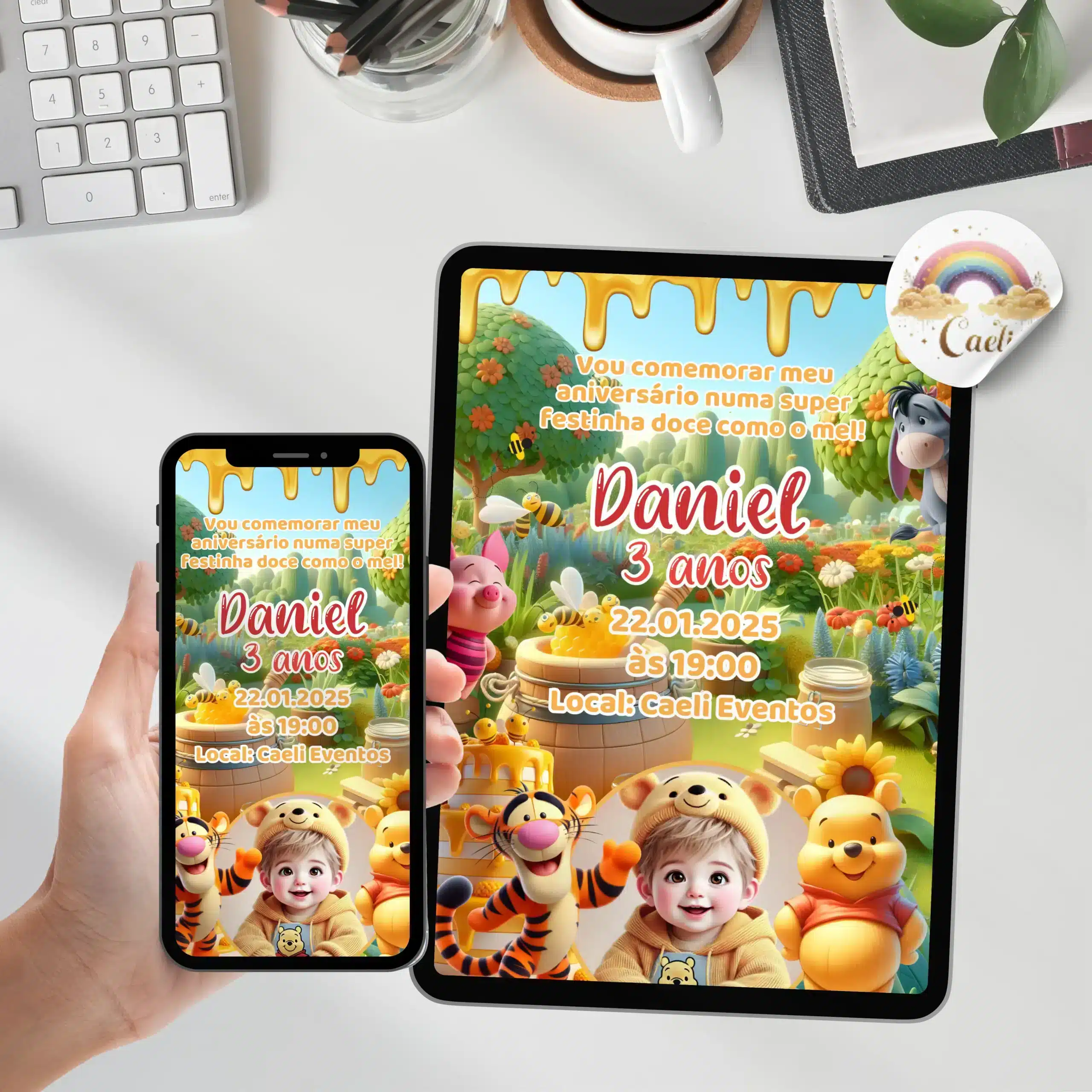 Convite Digital Ursinho Pooh 3 Convite Interativo Cocomelon,Convite Ursinho Pooh Interativo
