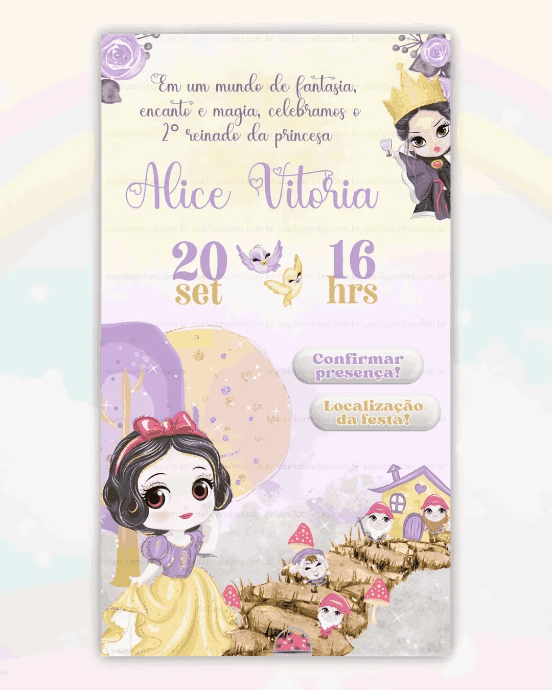 branca de neve convite,branca de neve convite virtual,convite interativo branca de neve,convite digital interativo branca de neve