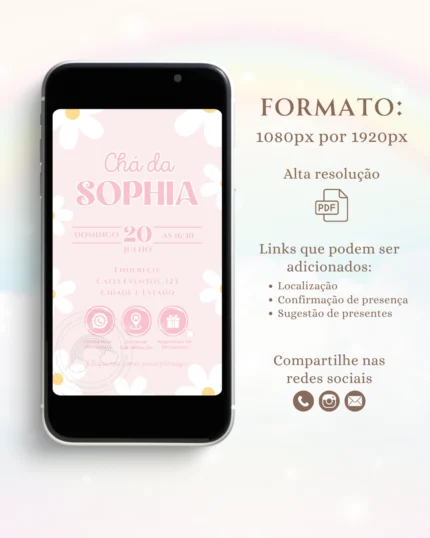 Convite Interativo Margaridas Daisy,Convite Interativo Chá de Bebê Margaridas Daisy