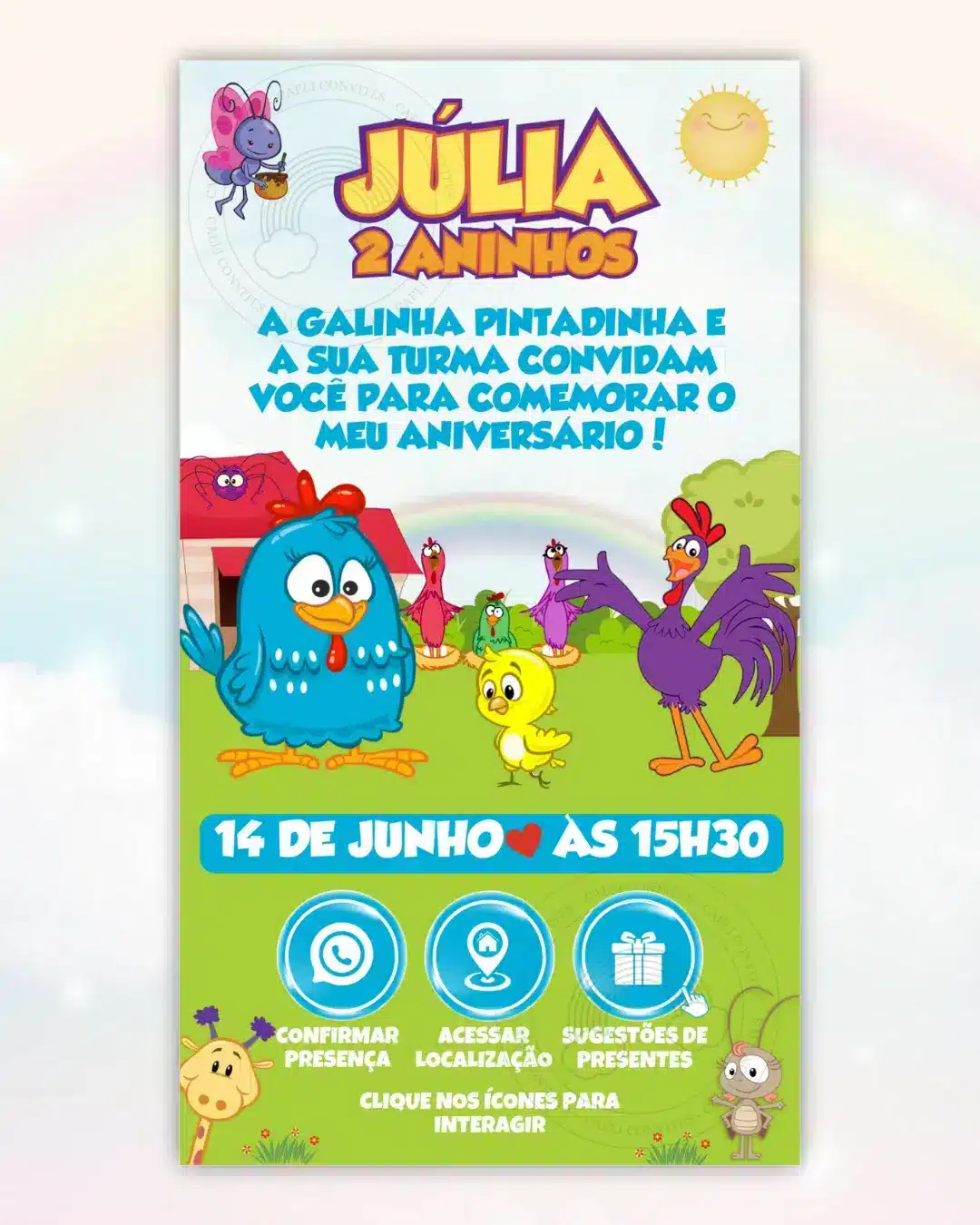 Convite Interativo Galinha Pintadinha Azul