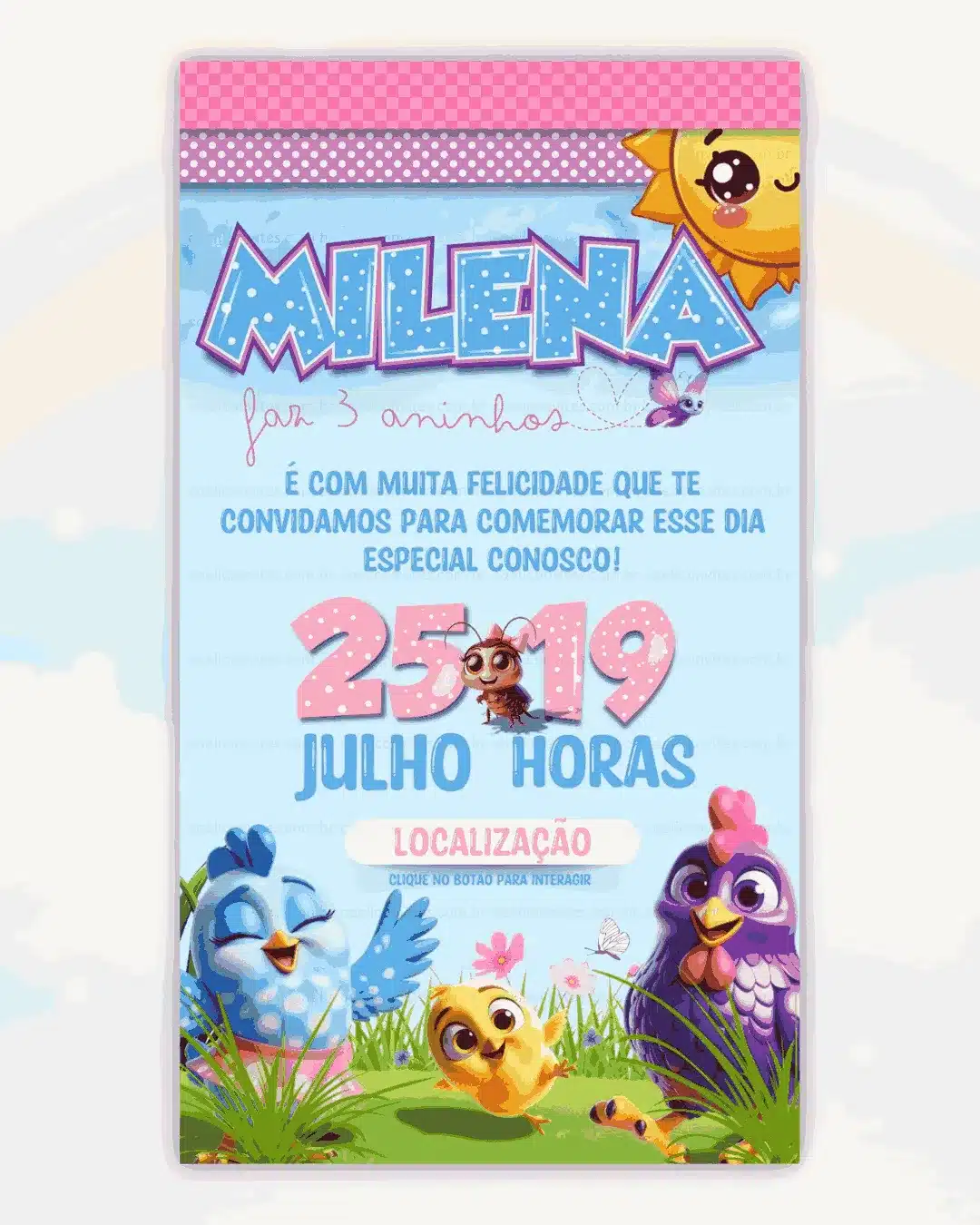 Convite Interativo Galinha Pintadinha Rosa