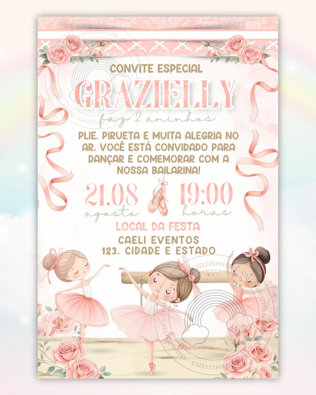 Convite Bailarina Rosa 4