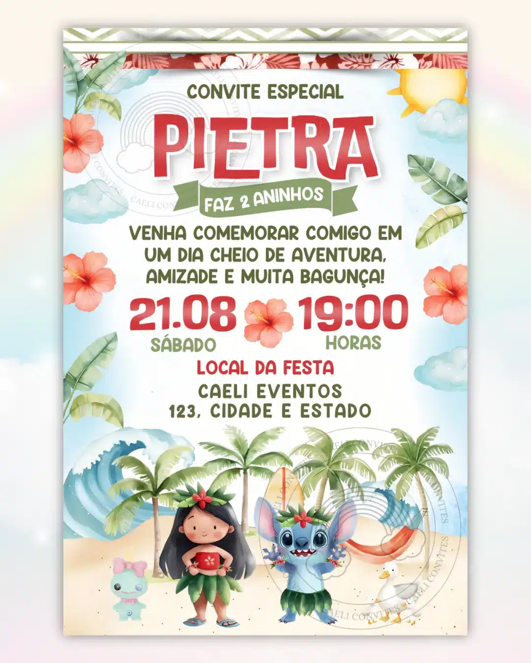 Convite Digital Lilo e Stitch Cute