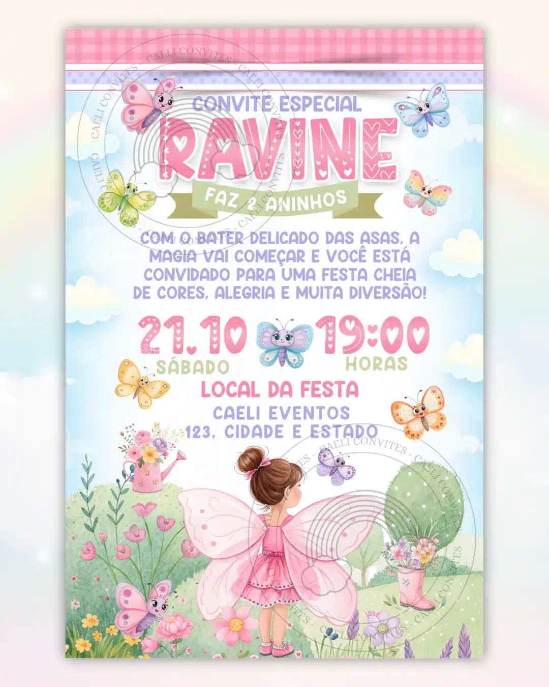 Convite Digital Borboletas Rosa
