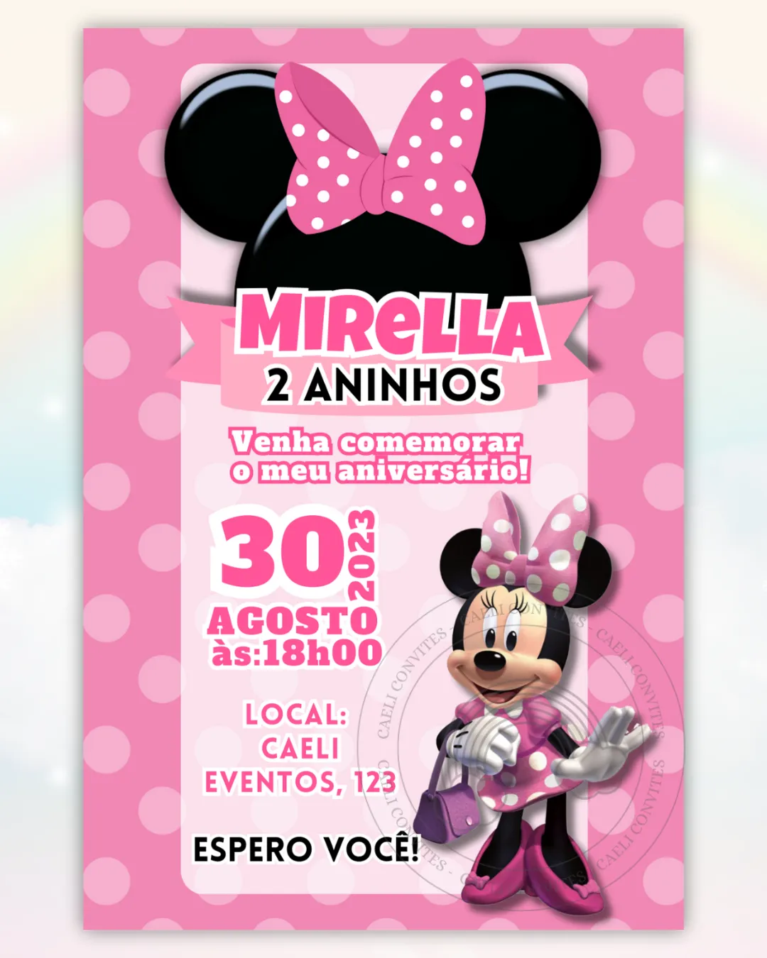 Convite Minnie Rosa