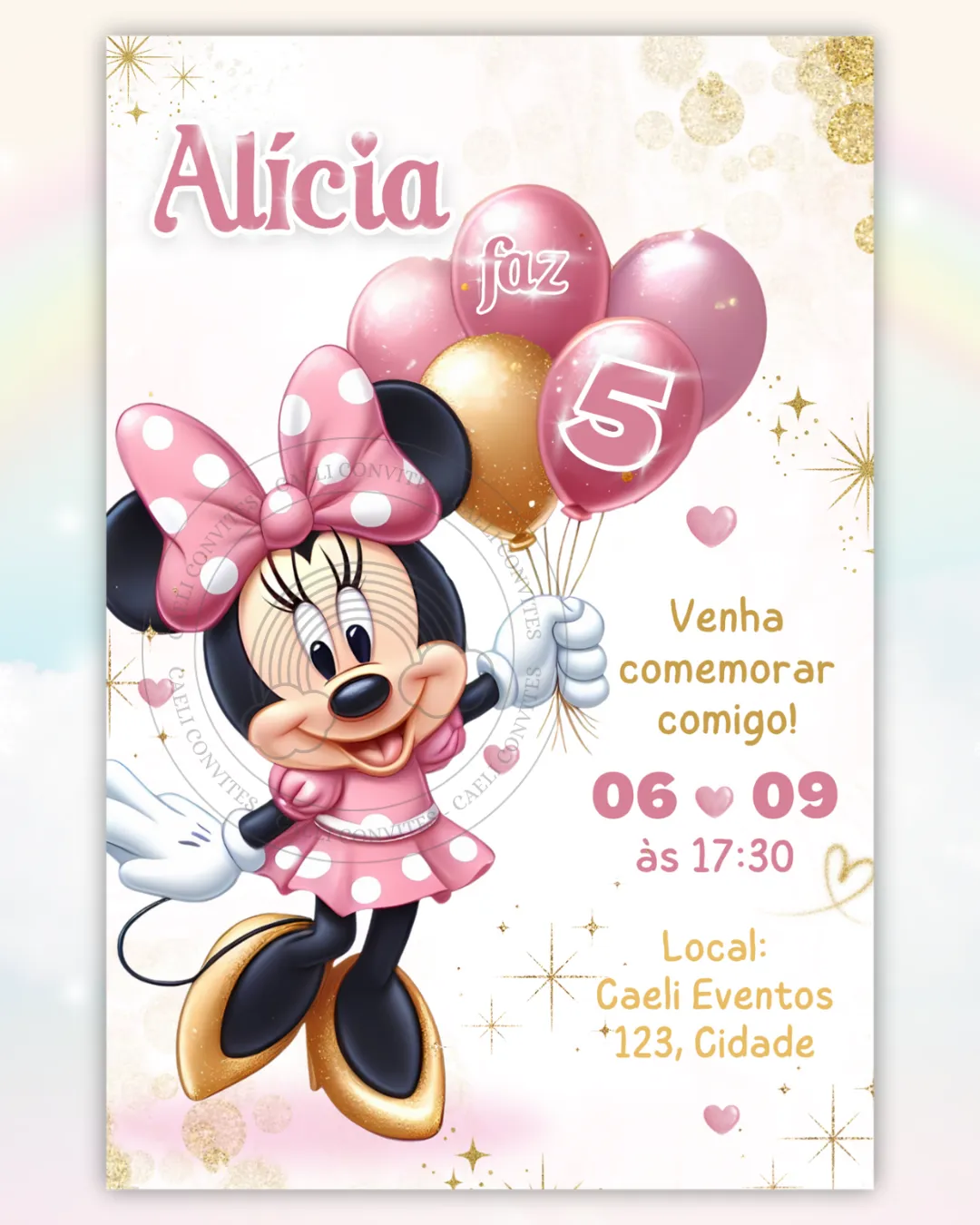 Convite Minnie Rosa