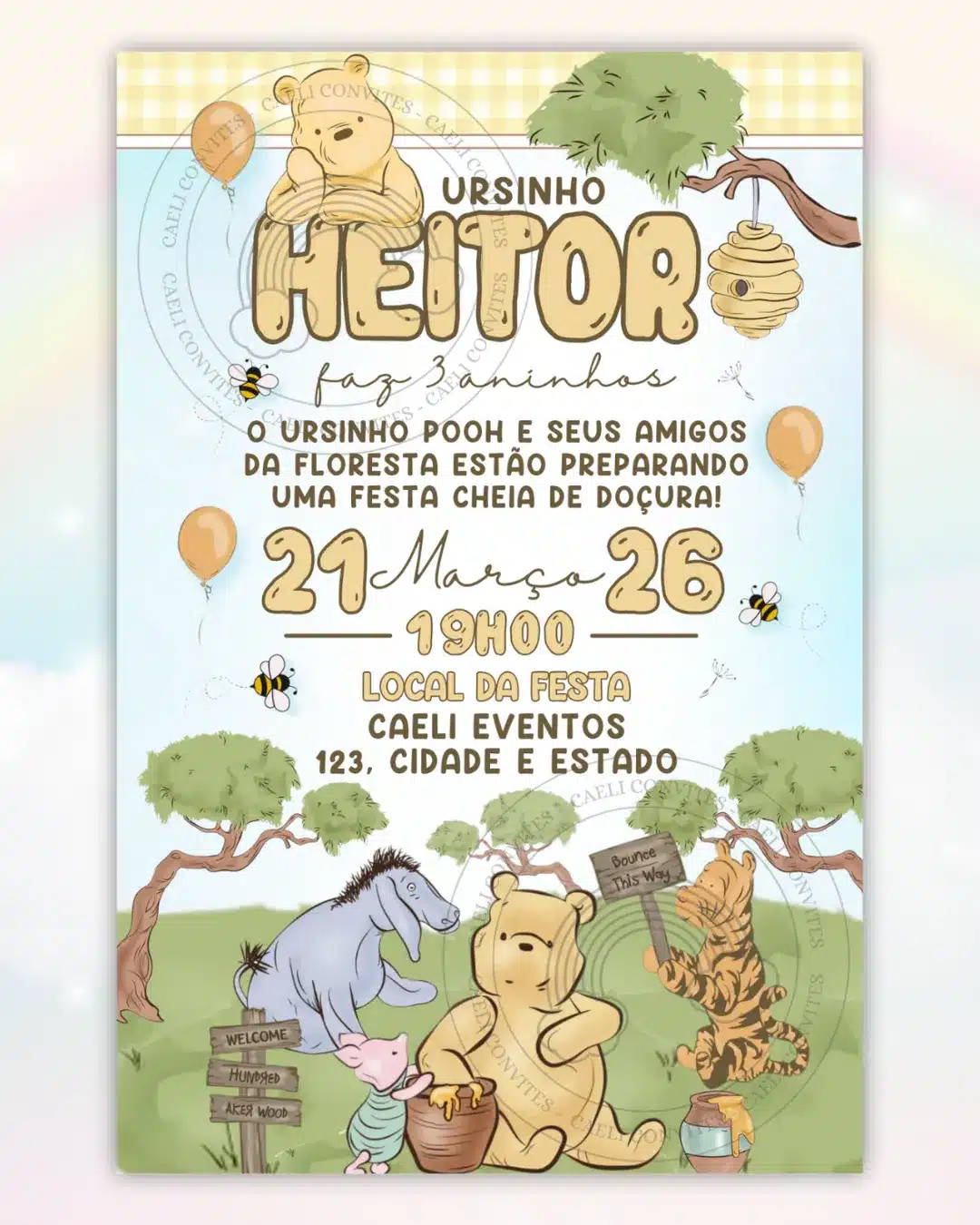 Convite Interativo Cocomelon,Convite Ursinho Pooh Interativo