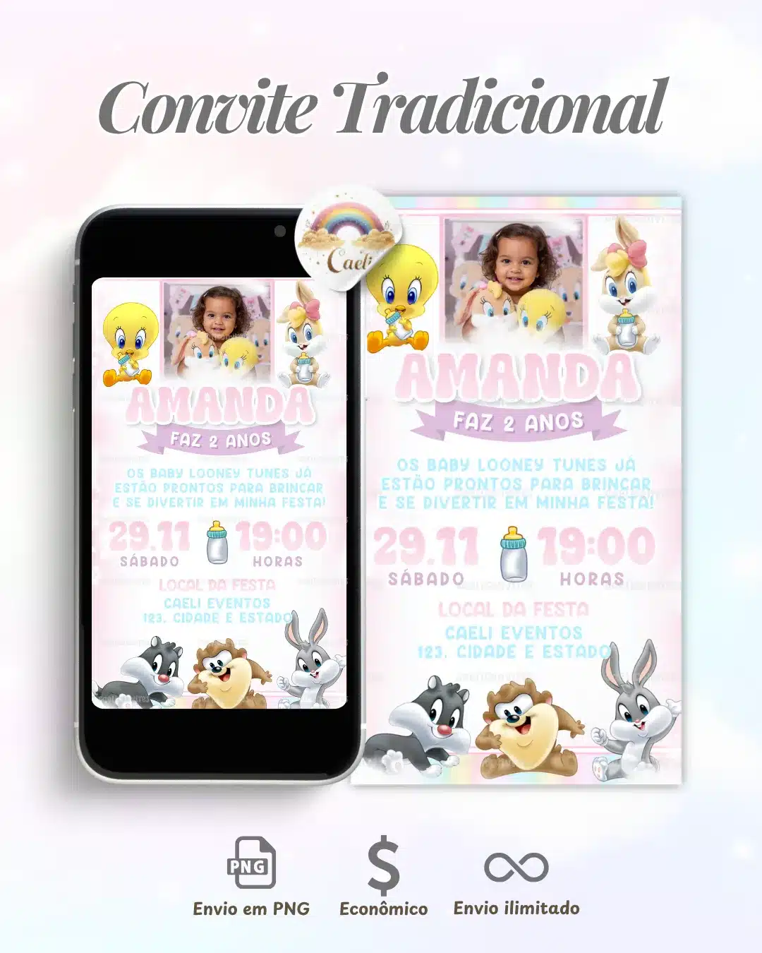 Convite Digital Baby Looney Tunes 8