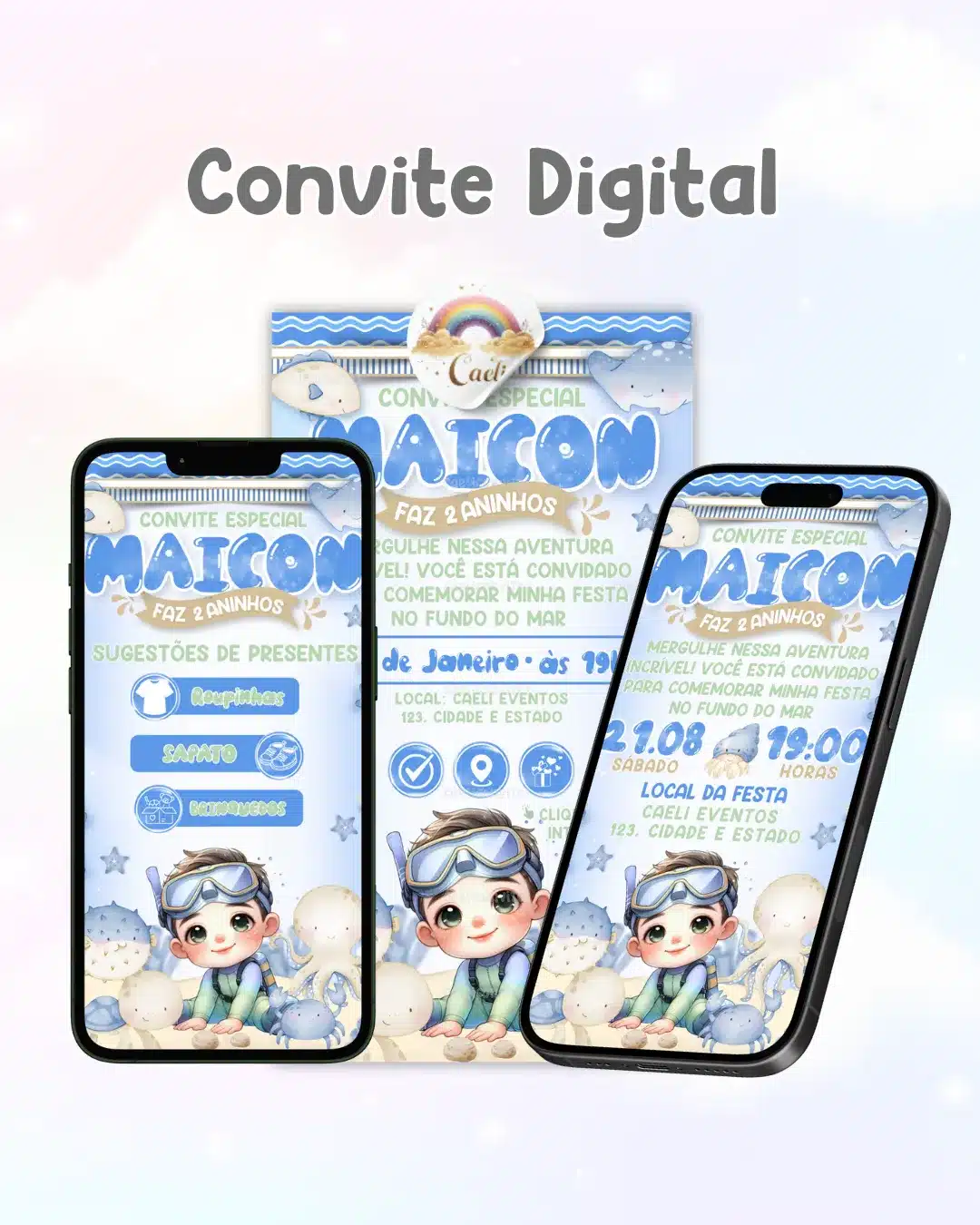Convite Digital Fundo do Mar Menino 3,Fundo do Mar Menino 3