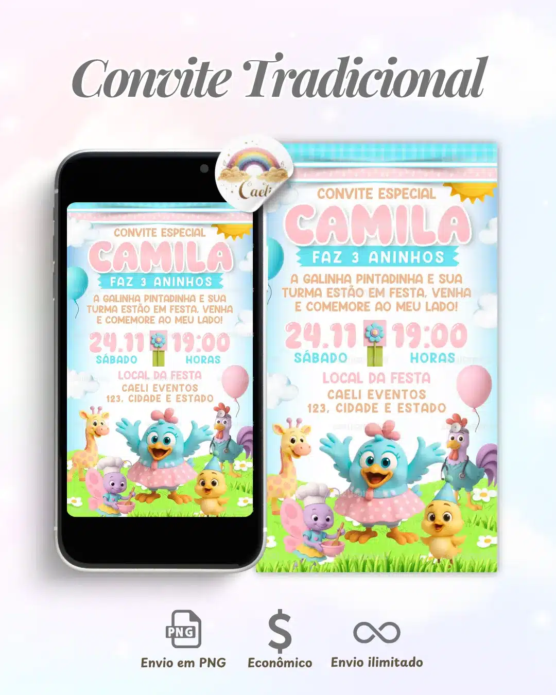 Convite Interativo Galinha Pintadinha Rosa