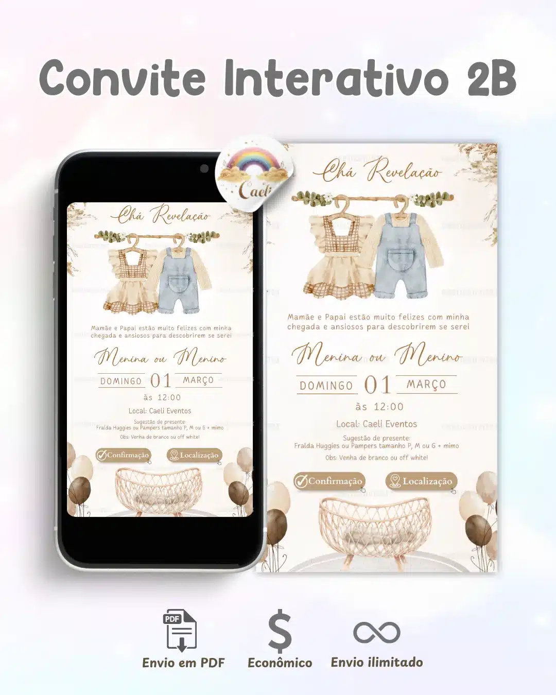 Convite Chá Revelação Interativo Bege Neutro 4